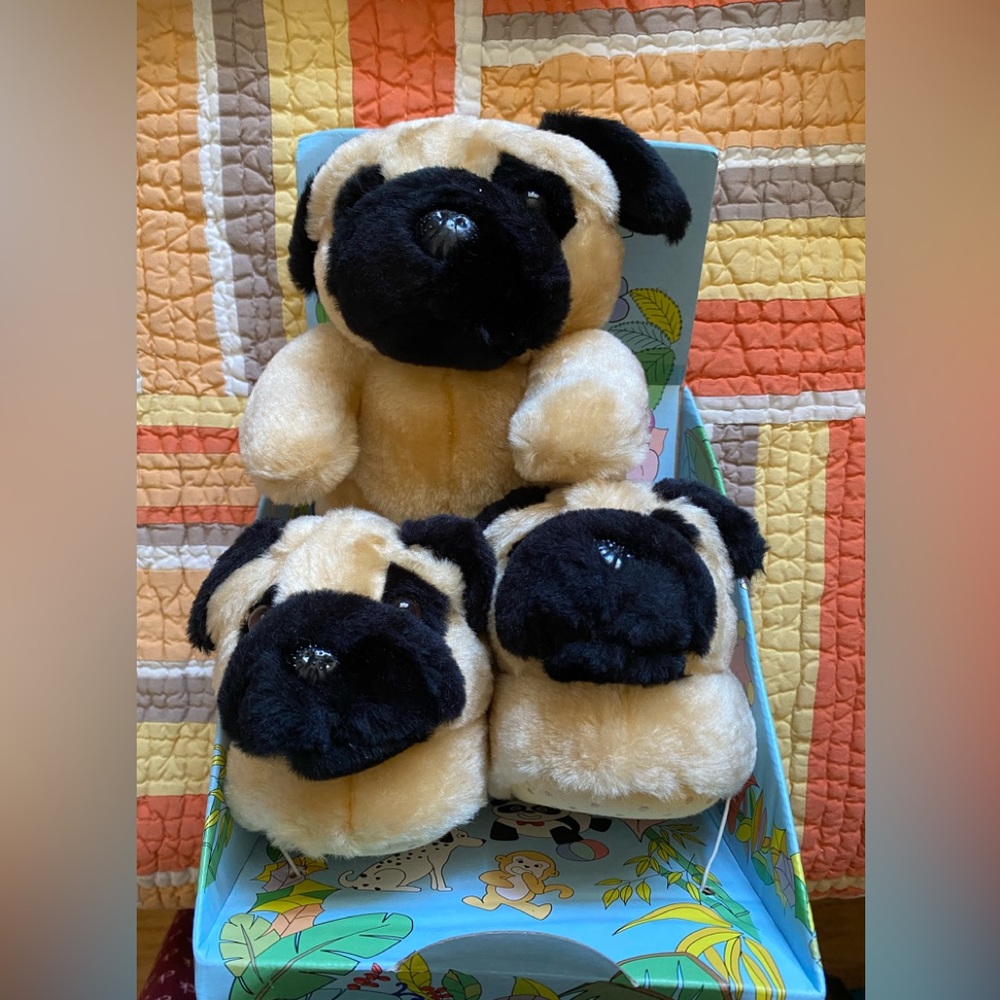 Stuffed dog with wearable slippers